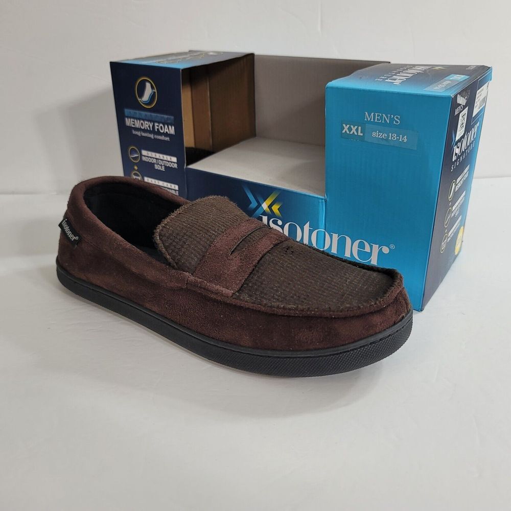 Isotoner Signature Moccasin Slippers Mens 2XL 13-14 Foam‎ Faux Suede Brown NEW - Picture 6 of 6